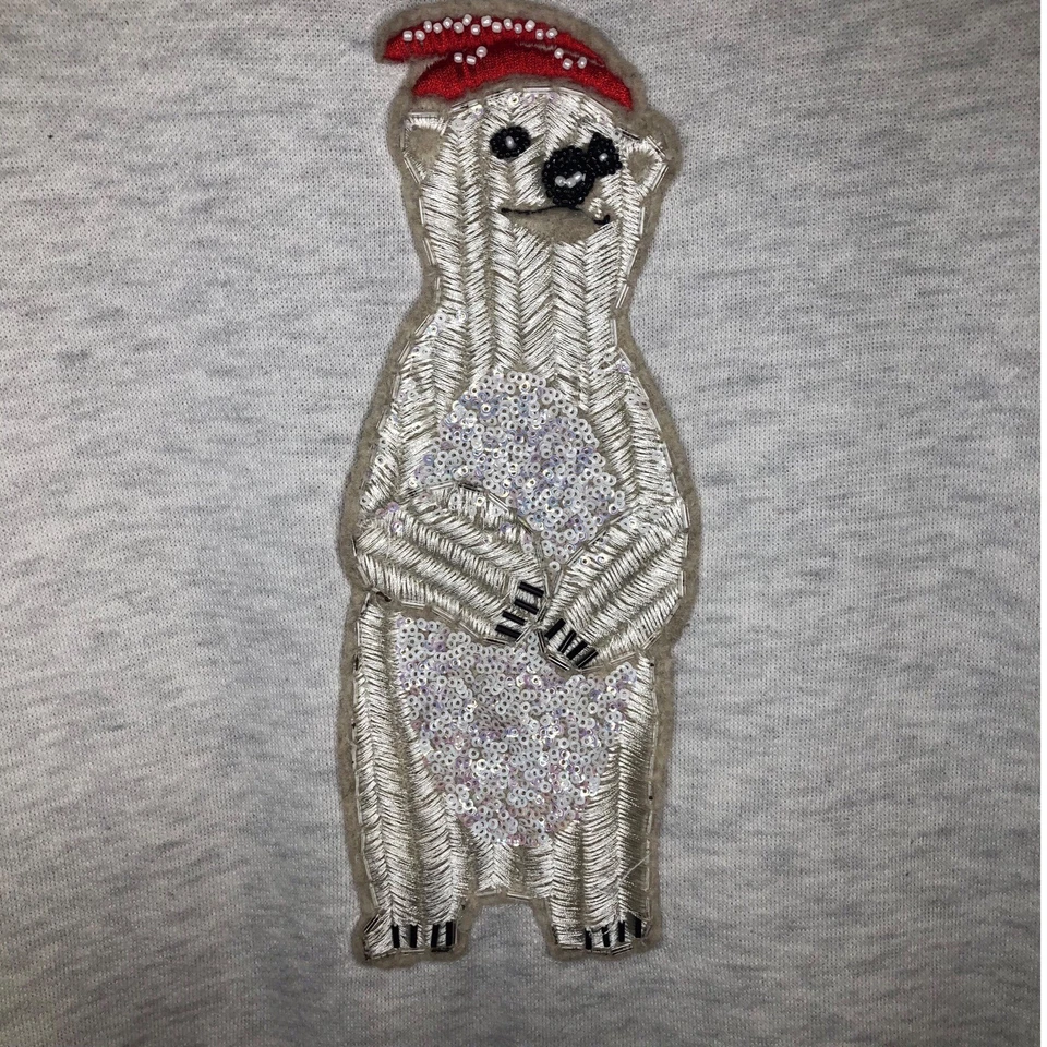 American Eagle Womens L Embroidered Sweatshirt Polar Bear Beaded Neutral Novelty - Image 2 of 4