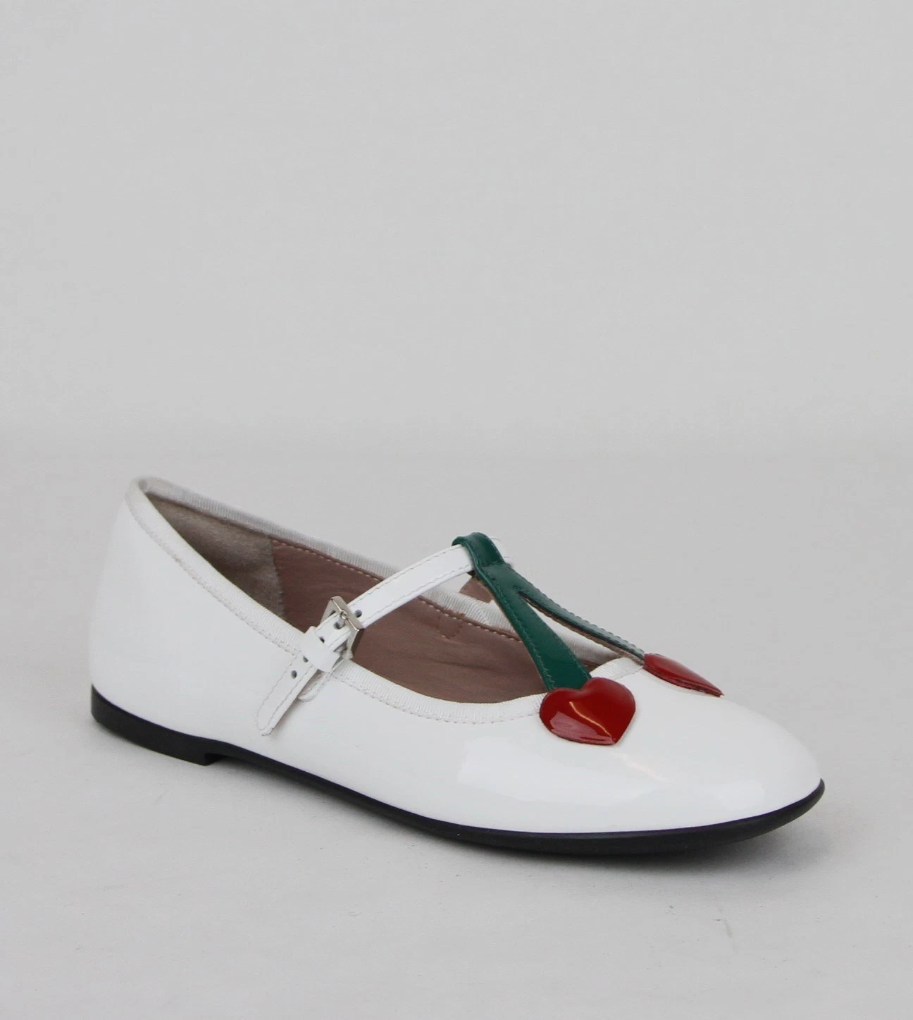 Plats de ballet en cuir verni blanc Gucci fille avec cœurs 433119 9072