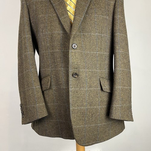 Chaqueta Blazer Brook Taverner Moon Tweed Para Hombre 42S Marrón Verde Espiga Cuadros - Imagen 4 de 18