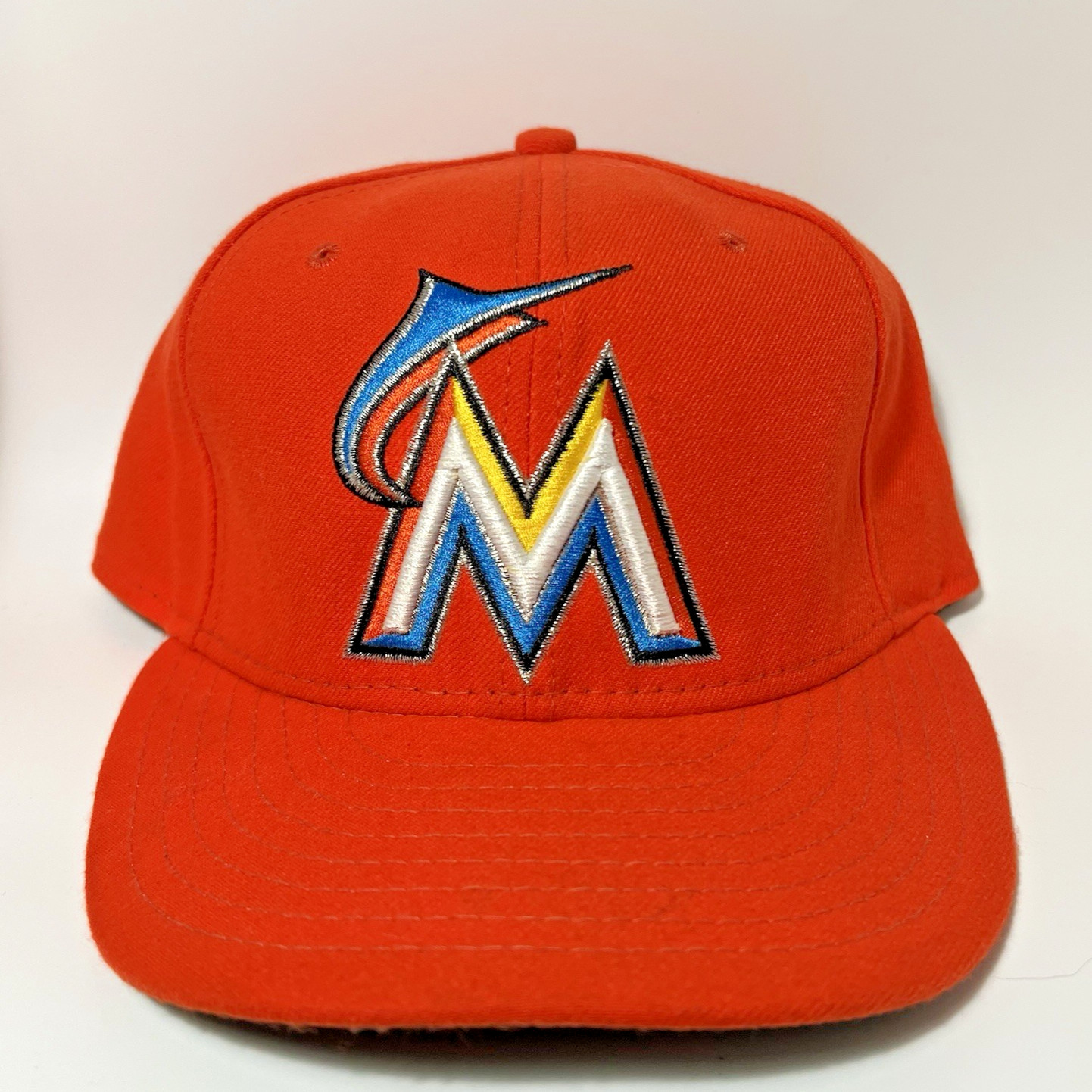 Clean Miami Marilns New Era Fitted Baseball Hat Size 7 1/2 Orange 5950