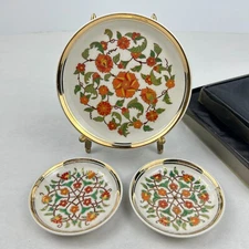 Turkish Hand Decorated Ceramic Plates Set of 3 Sumerbank NOS Turk Mali Vintage