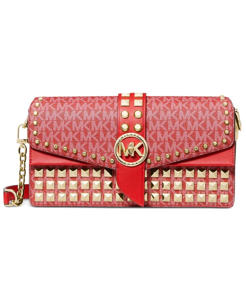 Michael Kors Greenwich Crimson Medium Convertible Studded Shoulder 