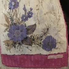 Vintage Olga Greco Italy Hand Sewn Scarf Metallic Threads Blue Pink Floral 12x50