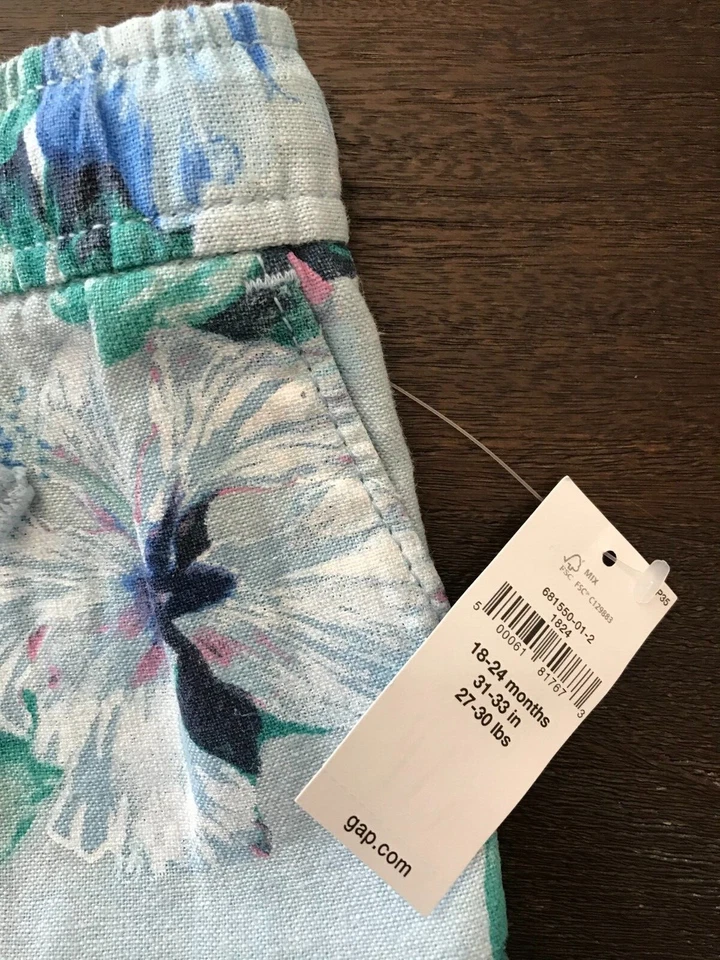 Nuevo con etiquetas Pantalones Cortos Baby Gap 18 - 24 Meses Niños Pequeños Pull-Up Tropical Lino 18M 24M Foto 3 de 3