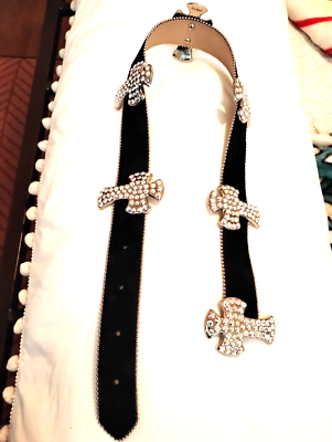 VHTF**BB SIMON Belt Large Black Leather SWAROVSKI Crystal  display picture 1