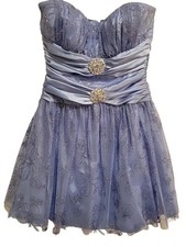 DEB PROM DRESS Vintage Formal Blue Short Strapless Dress Size 5/6