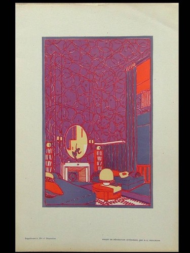 JACQUES EMILE RUHLMANN, PROJET DE DECORATION - 1923 - POCHOIR, ART DECO - Afbeelding 1 van 1