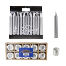 Mega Candles - Ceramic 1/2" Chime / Spell Candle Holder with Candles - SilverSet