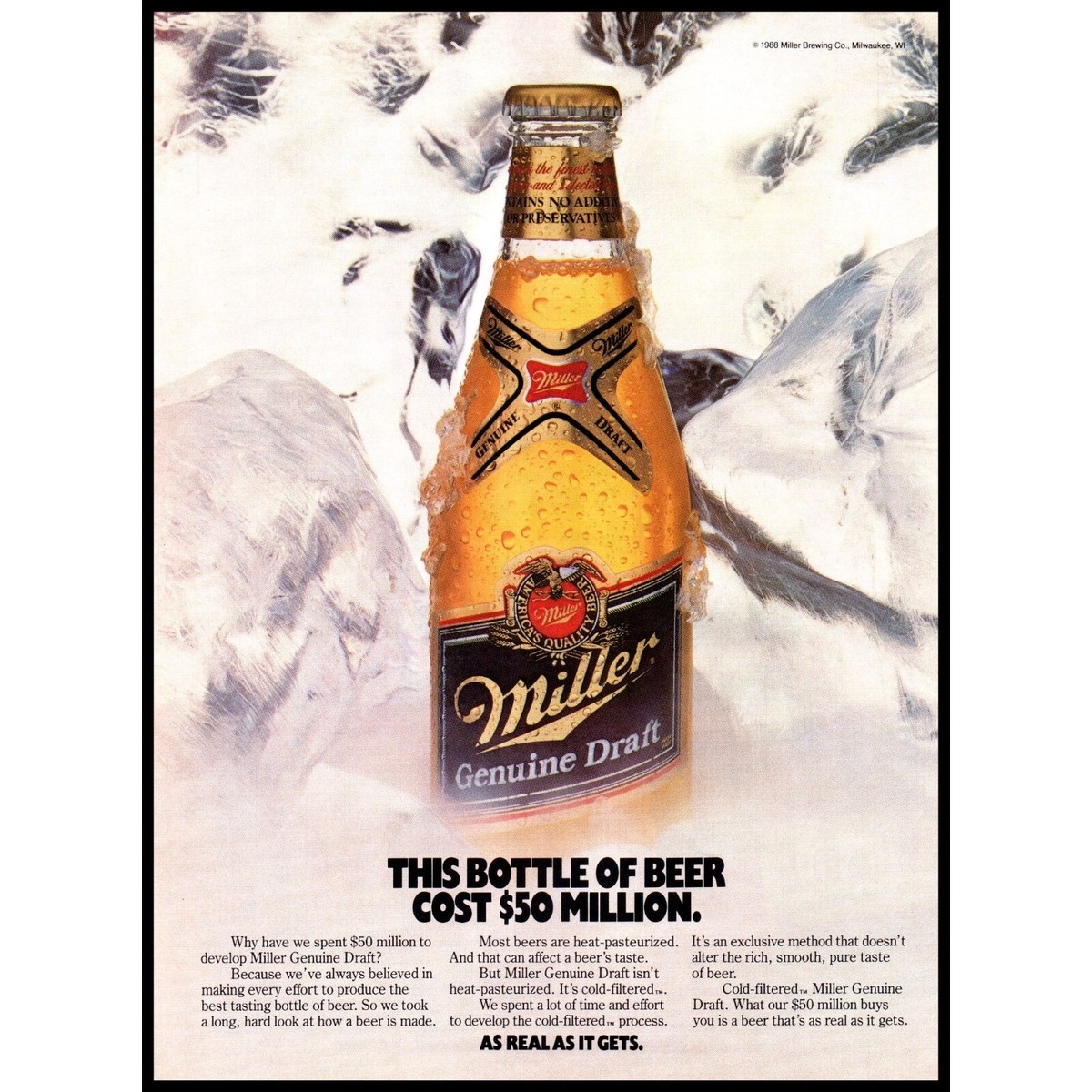 1988 Miller Genuine Draft Beer MGD Vintage print Ad Black Label