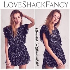 LoveShackFancy “Katie” black silk floral dress M