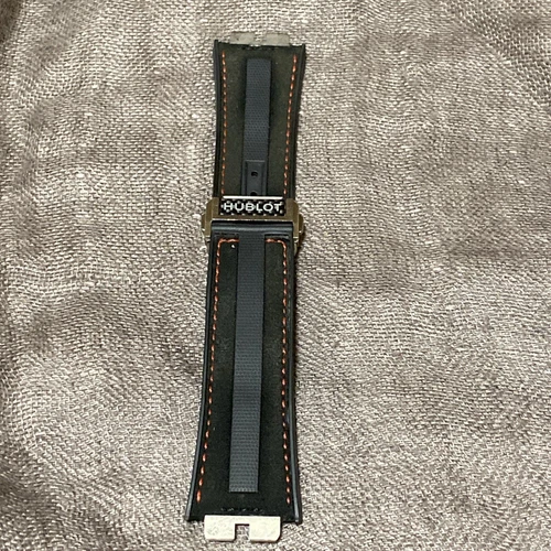 Hublot 6-401-100 12-401-80 Black Leather Rubber Strap Titanium Deployment Buckle