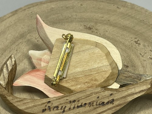Vintage Ray Muniak Pink Tulip Wood Carved Floral Pin Brooch - Picture 6 of 8