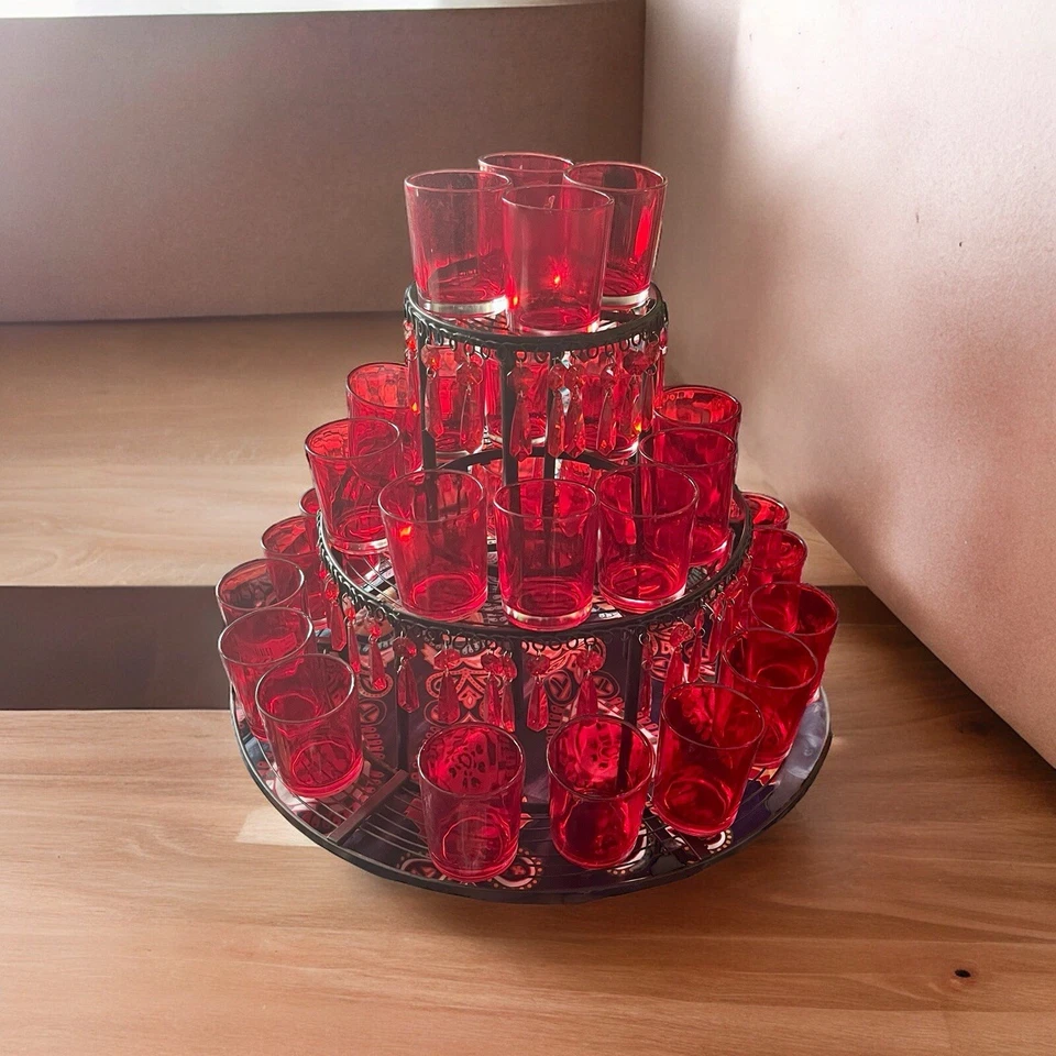 3 niveles de metal negro 30 tiro rojo, exhibición de vidrio de cóctel entretenimiento fiesta Foto 2 de 4