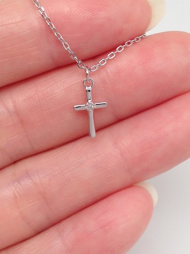 Tiny Cross Pendant Necklace 9mm 