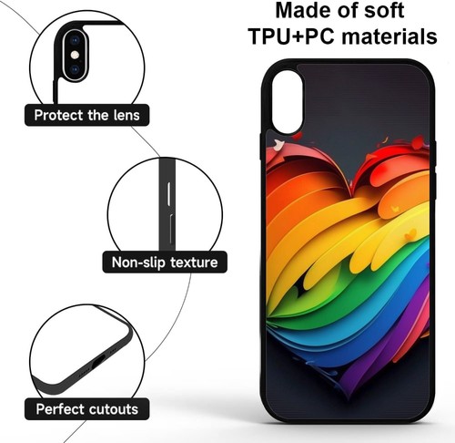 For Google Motorola Moto Apple iPhone Heart Shape LGBT Pride TPU Phone Case - Picture 23 of 25