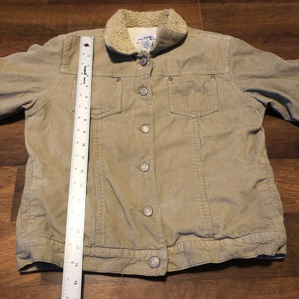 Chaqueta de camionero beige pana vintage azul marino antiguo abrigo con botones forrado Sherpa XL Foto 4 de 4