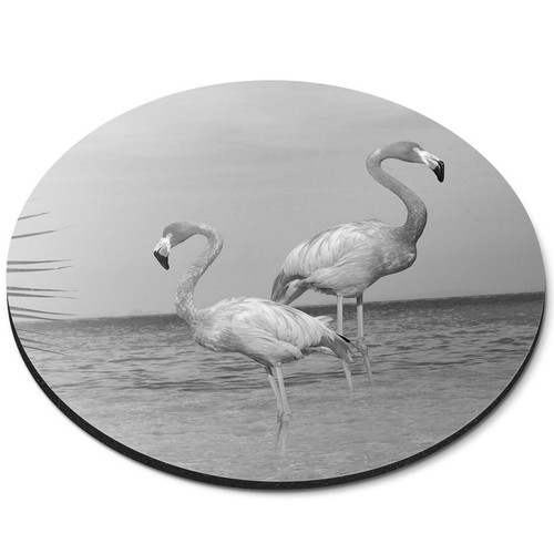 Round Mouse Mat (bw) - Pink Flamingos Beach Ocean #38000 - 第 1/8 張圖片