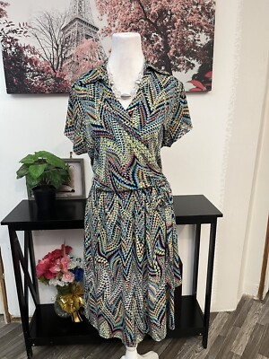 DR Collection Women s Dress XL Geometric Collared V Neck Short Sleeve Pullover