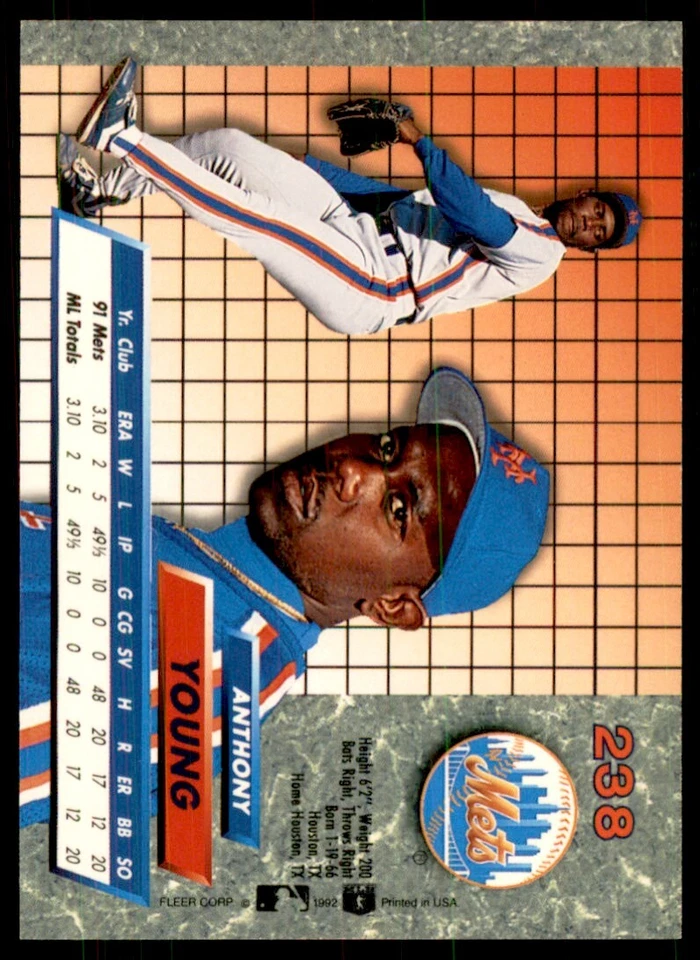 1992 Fleer Ultra Anthony Young Baseball Cards #238 - Image 2 of 2