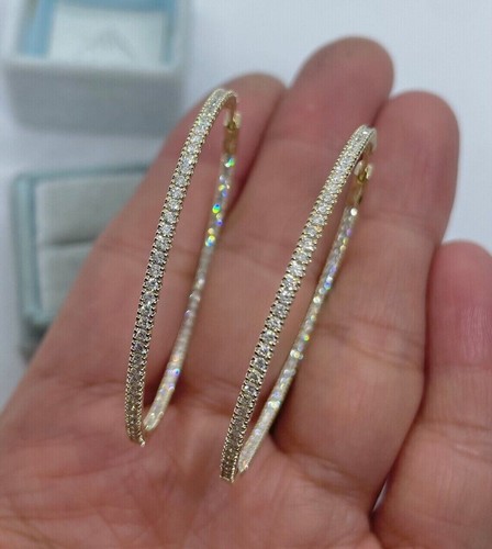 Rundschliff simulierter Diamant hübsche große Creolen in 14k Gelbgold vergoldet