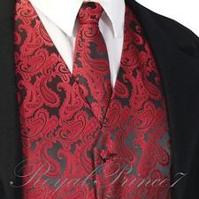 BLACK RED XS to 6XL Paisley Tuxedo Suit Dress Vest Waistcoat  Neck tie Wedding
