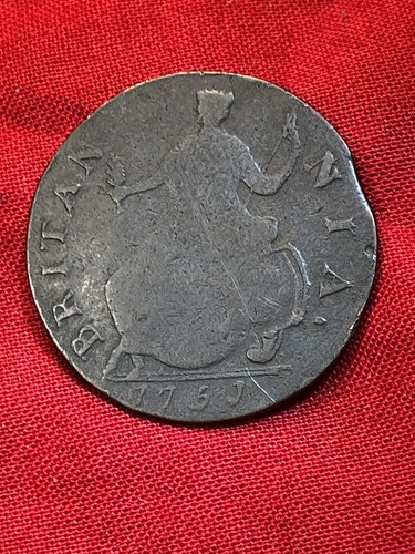 1751 Crude George II Simian Non-Regal Colonial Rare Halfpenny US Strong J For 1 - Picture 8 of 9