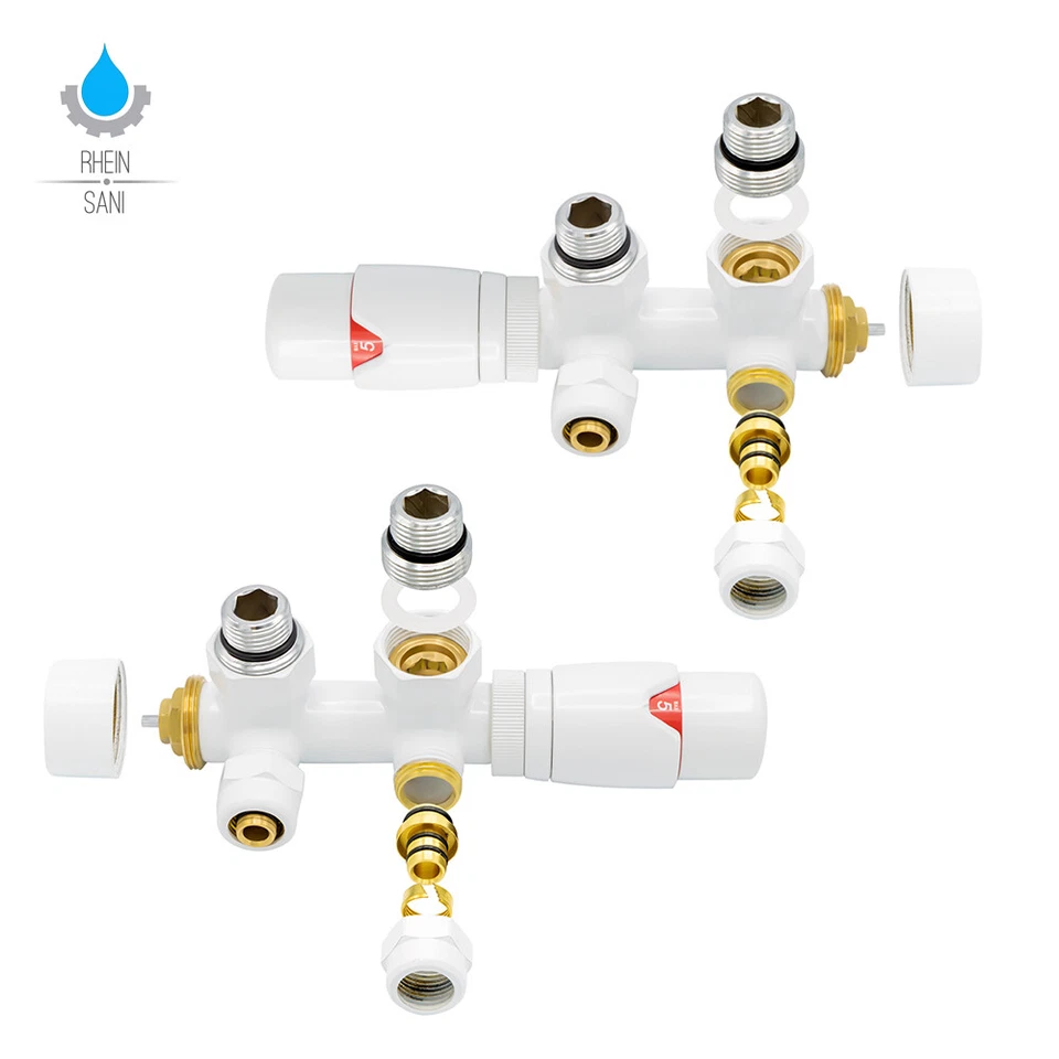 Anschlussgarnitur Mittelanschluss 50mm Heizkörper Thermostat Multiblock - Bild 3 von 4