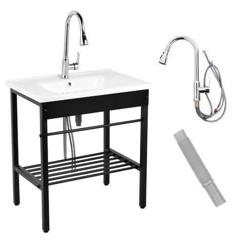 Ceramic Utility Sink with Washboard Set with Bracket and Drain Kit - Picture 9 of 14
