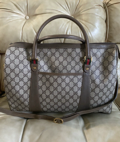 HUGE Gucci Travel Bag Satchel GG with COA Web Stripe Vintage