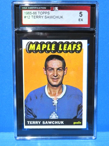 1965-66 Topps Hockey Card #12, TERRY SAWCHUCK, Toronto Maple Leafs,  KSA 5 Grade