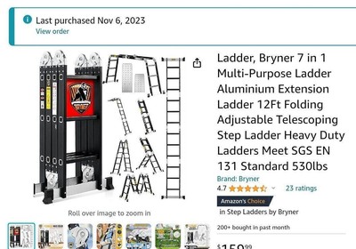 7 in 1 Multi-Purpose Ladder Aluminium Extension Ladder 12Ft Folding...