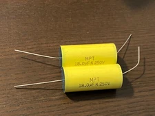 2 New 18 uF 250V Supertech MPT Film Audio Signal Crossover Capacitors (Qty)