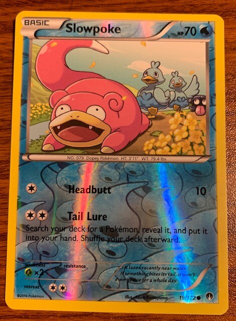 2016 Pokemon XY Breakpoint Reverse Holo Slowpoke #19/122 Used Free Shipping