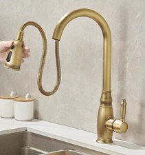 Brass Antique Bronze Kitchen Faucet Single Hole Copper Mixer Tap Pull Out Spray