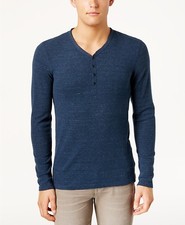 Calvin Klein Jeans Men's Long Sleeve Henley Sweater,Shadow Blue Heather, 2XL