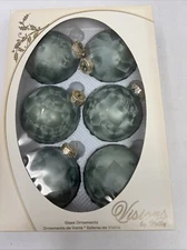 Visions by Holly Green Glass Christmas Ornaments Made in USA  Set of 6 VINTAGE