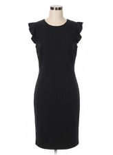 Ann Taylor LOFT Women's Navy Blue Pinstripe Dress Pockets Ruffle Sleeves Size 6