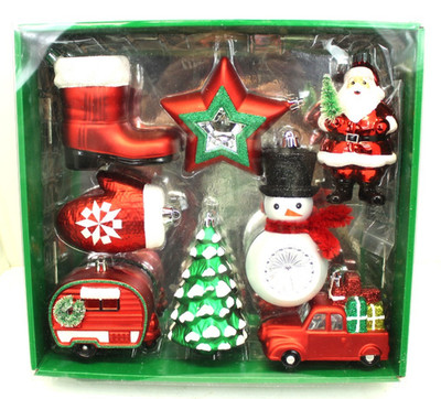 CG Hunter Department 56 Christmas Shatter 8 Piece Ornaments and 8 Hooks NIB