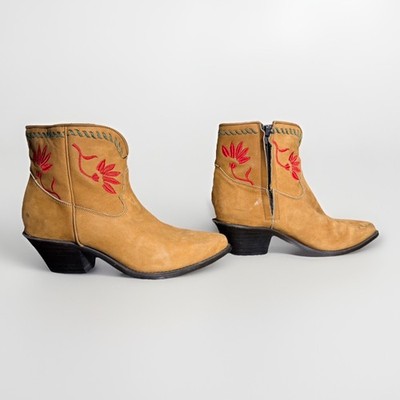 VTG Code West By Dan Post Ankle Boots Embroidered Floral 8M Cowgirl Leather