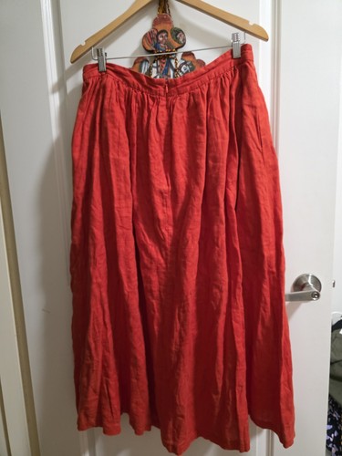 ELK French Linen Midi Skirt, Size 14 Pinch Pleat Persimmon Orange - Picture 3 of 3