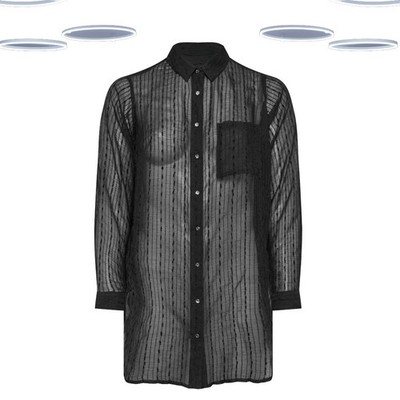 Ex Women's Plus Size Textured Shirt Black Long Sleeve Sheer Design