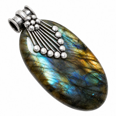 Blue Fire Labradorite Gemstone Gift 925 Sterling Silver Jewelry Pendant 2.5'' R80