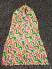 Zara Mini Dress Women XS UK 6 Satin Stripes Retro Rainbow Halter Summer