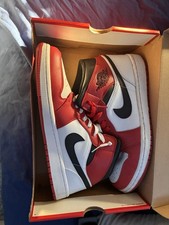 Nike Air Jordan 1 Mid Top Red White Black Unisex Kids Leather Sneaker