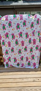 Vintage Qty 3 1992  Barney Flat Twin Sheets & 1 Pillow Slip