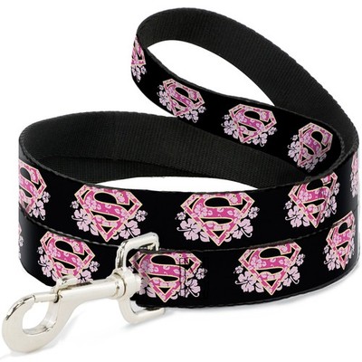 Dog Leash Super Shield Hibiscus Design Black/Pink WIDE 1.5''