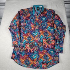 Vintage 90s Roper Mens Large Southwestern Geometric Button up Shirt USA Rodeo