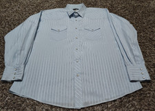 Wrangler Shirt Mens XL Blue Striped Geometric Pearl Snap Western Long Sleeve