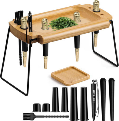 Foldable Wooden Rolling Tray Set with Cones Loader, Cone Filler - Rolling Tray w