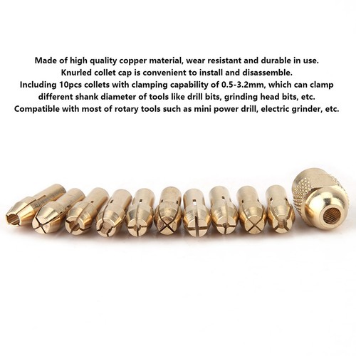 11x 4-jaw Copper Drill Chuck Collet Set For Mini Electric Grinder Rotate Tool☚ - Picture 6 of 10